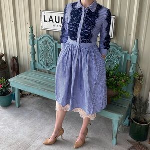 Striped light blue / Navy lace summer dress!